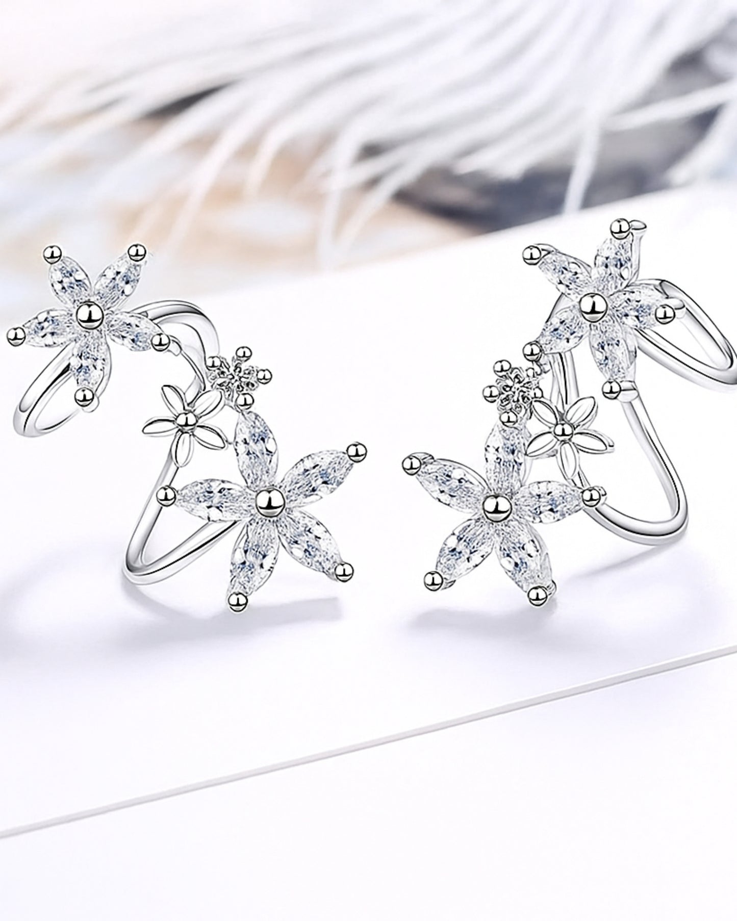 Silver-Plated Triple Star Ear Cuff Earrings
