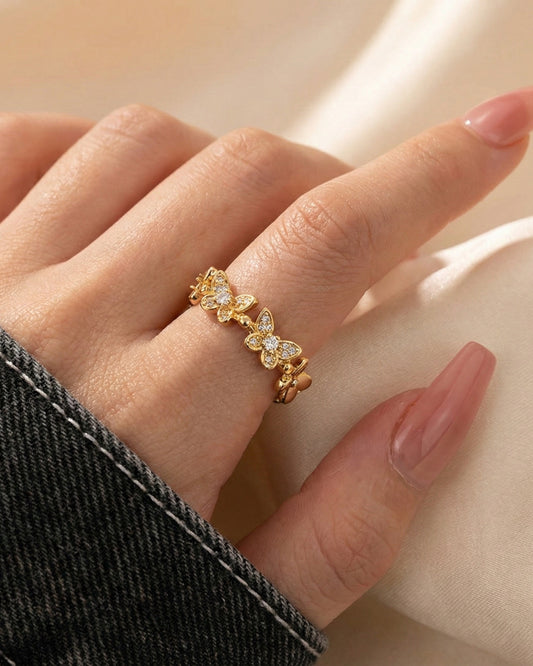 Anti-Tarnish Butterfly Kiss Ring