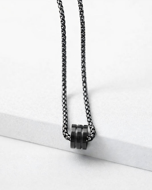 Men’s Anti-Tarnish Eclipse Trinity Pendant (BLACK)