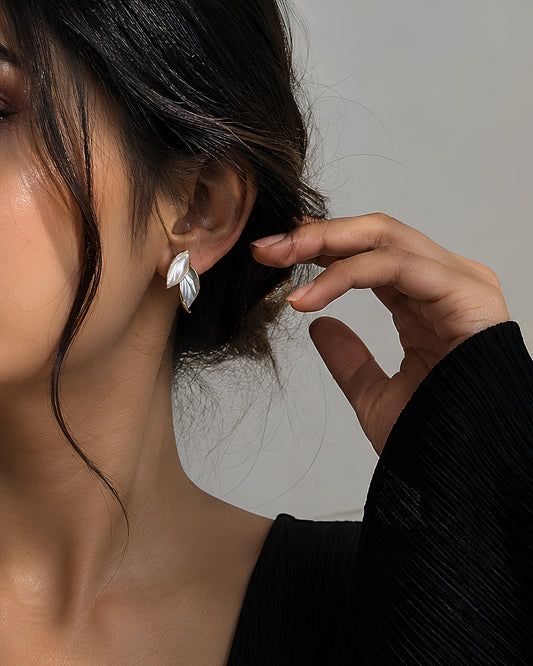 Leaf Drop Stud Earrings