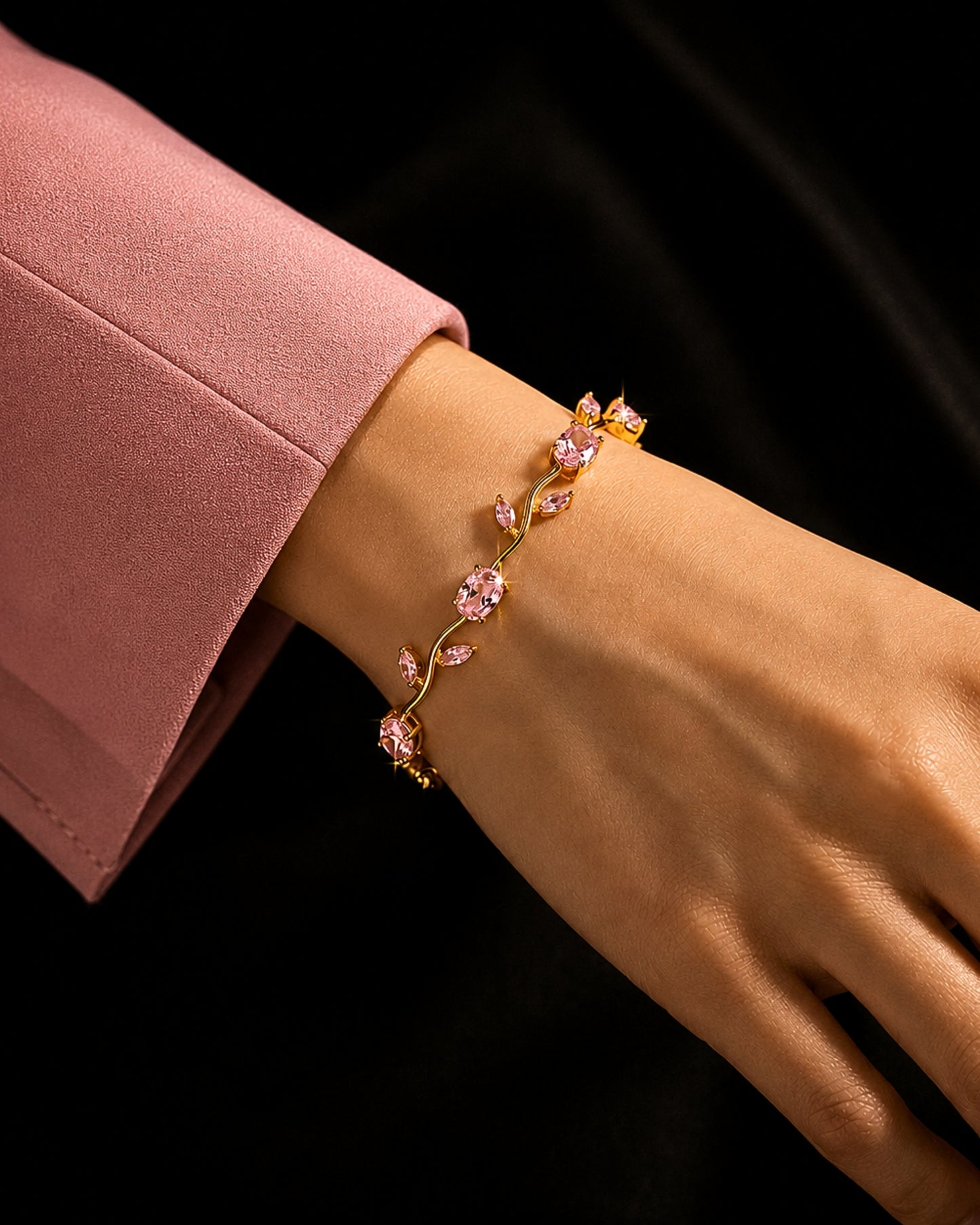 Anti-Tarnish Gold-Pink Tulip Bracelet