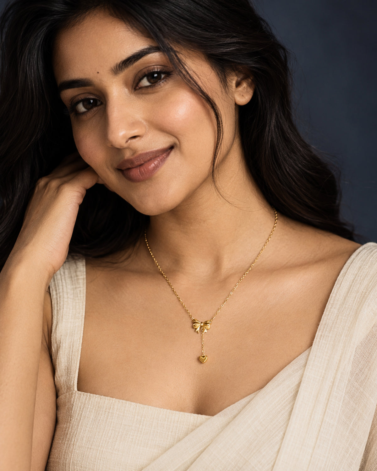 Anti-Tarnish Gold Heart Bow Pendant