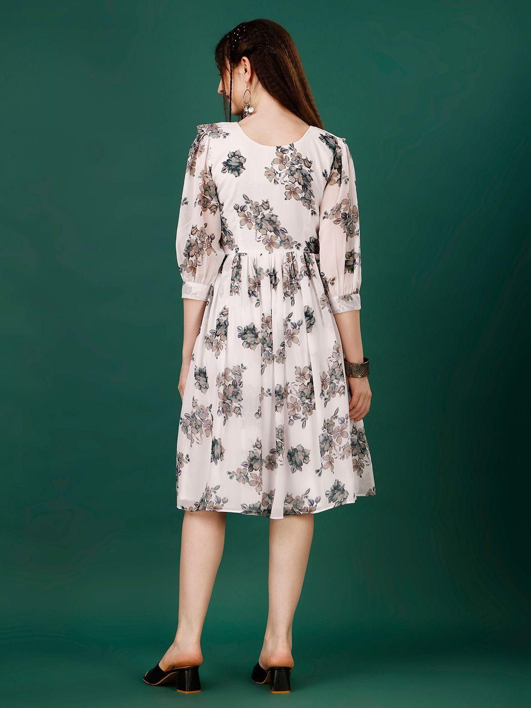 Georgette Floral Print Flared Short Dress