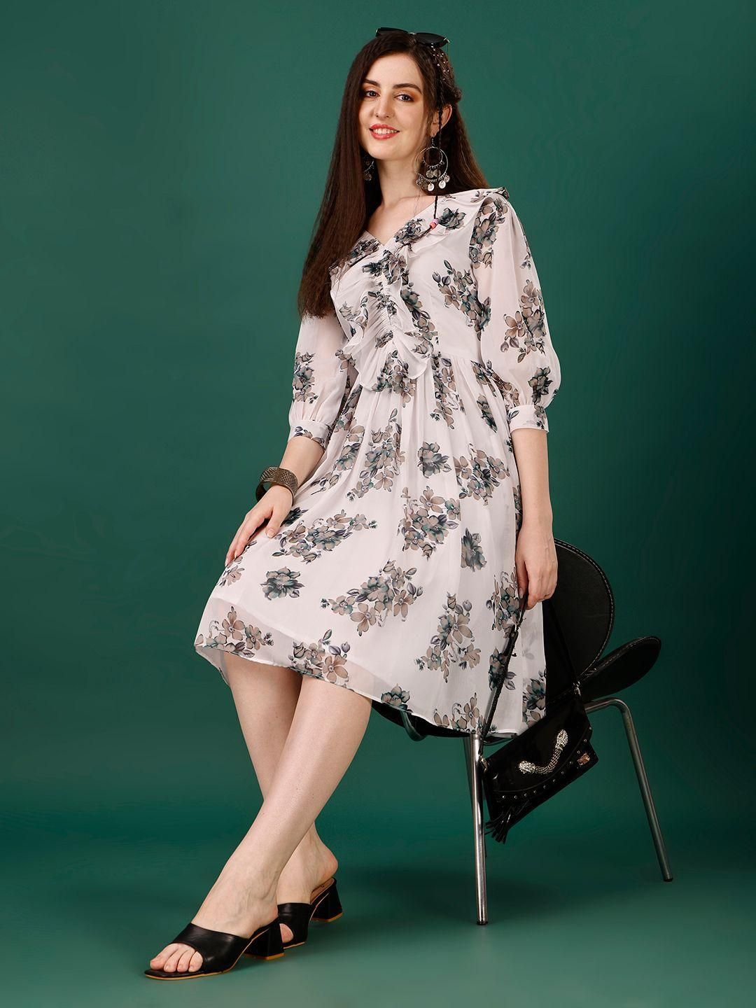 Georgette Floral Print Flared Short Dress
