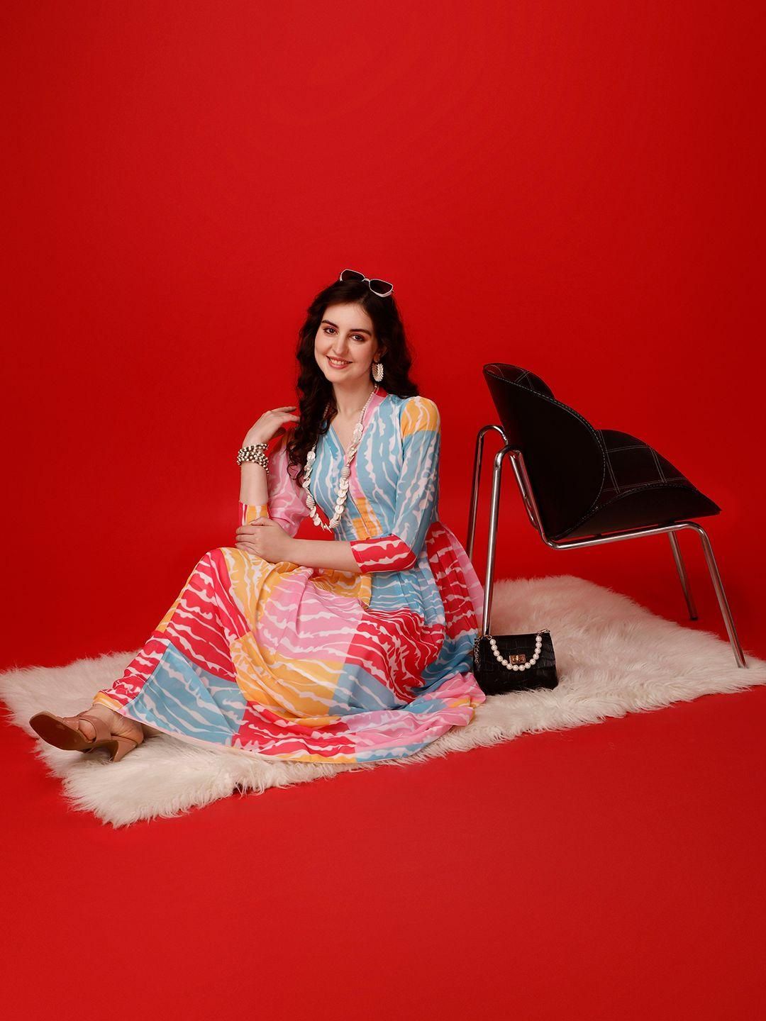 Ark of Oasis - Plus Size Georgette Printed Flared Maxi Dress