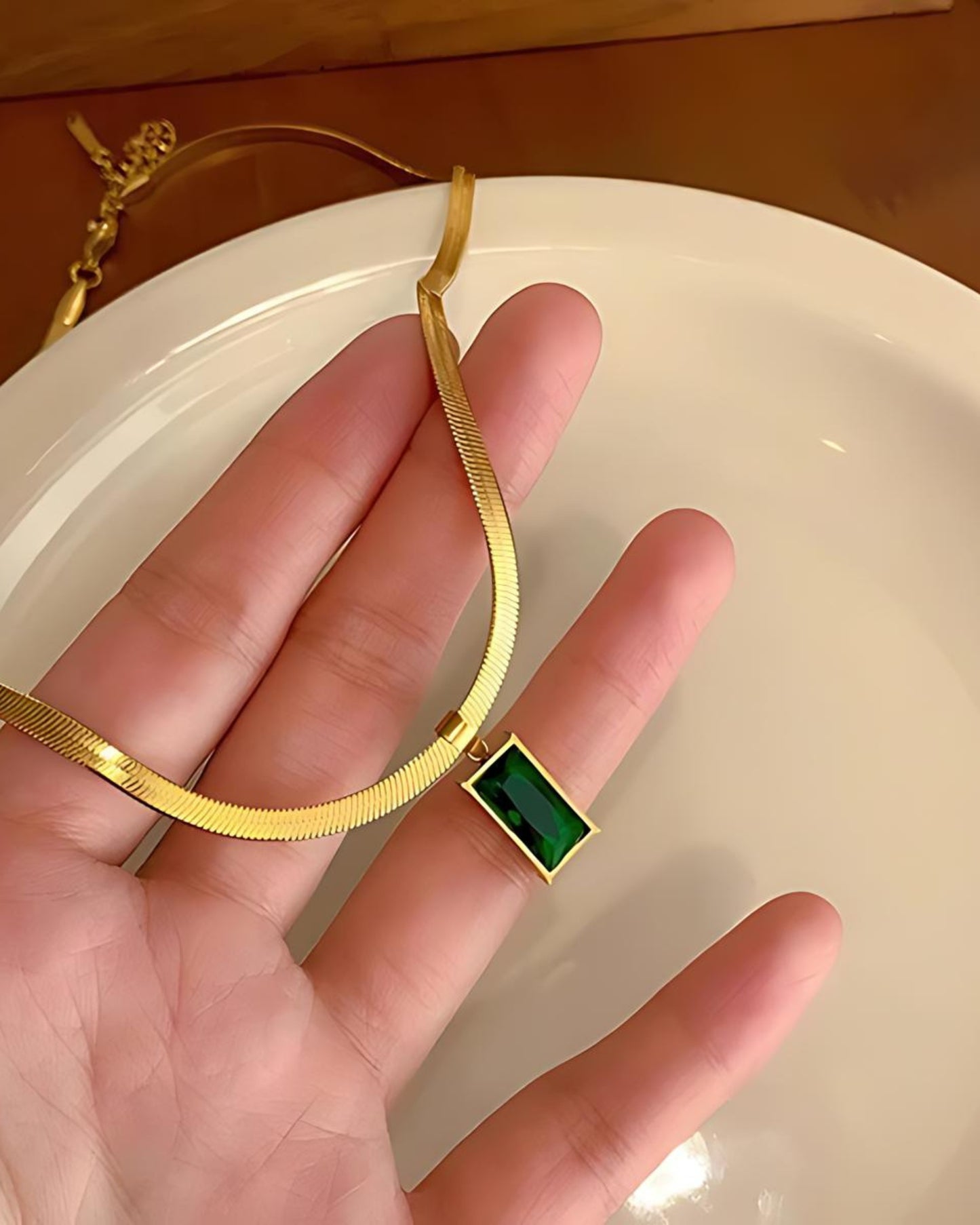 Green Anti-Tarnish Gold-Plated Geometric Pendant