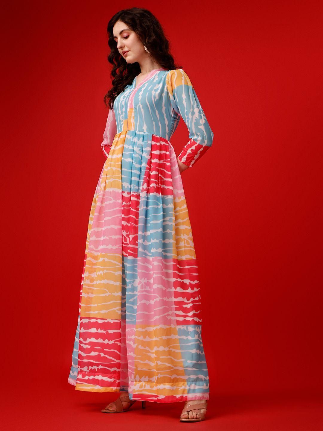 Ark of Oasis - Plus Size Georgette Printed Flared Maxi Dress