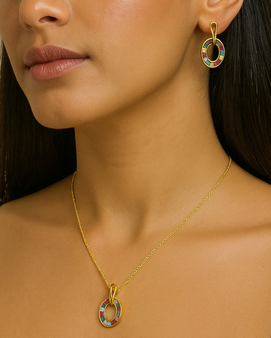 Anti-Tarnish Vivid Crystal Pendant Set