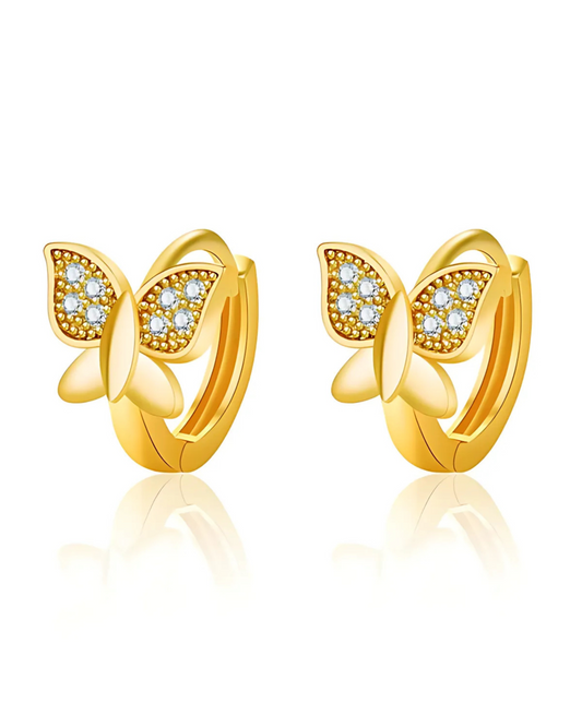 Gold-Plated Butterfly Hoop Earrings