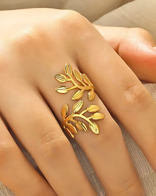 Anti-Tarnish Gold-Plated Leaf Ring