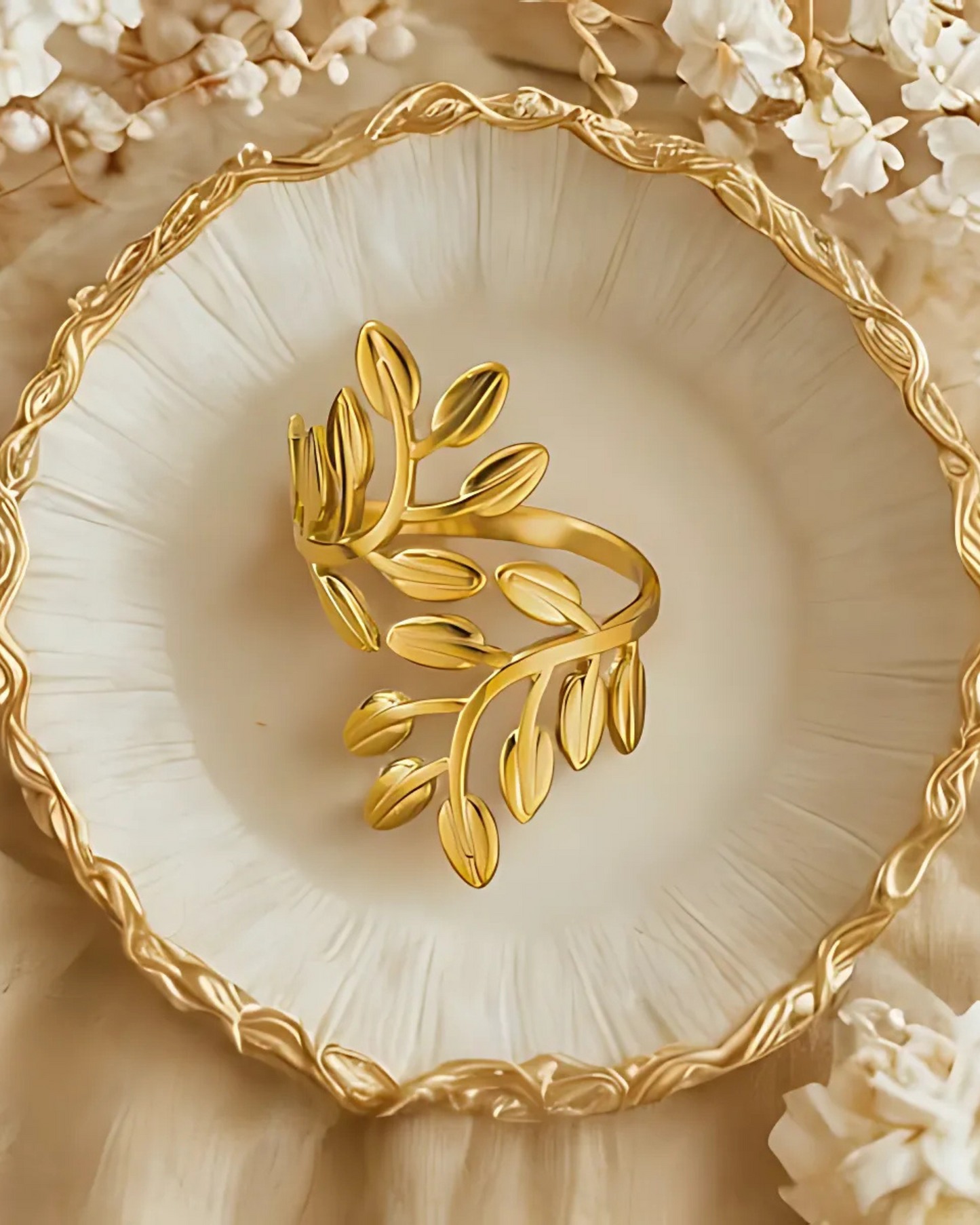 Anti-Tarnish Gold-Plated Leaf Ring