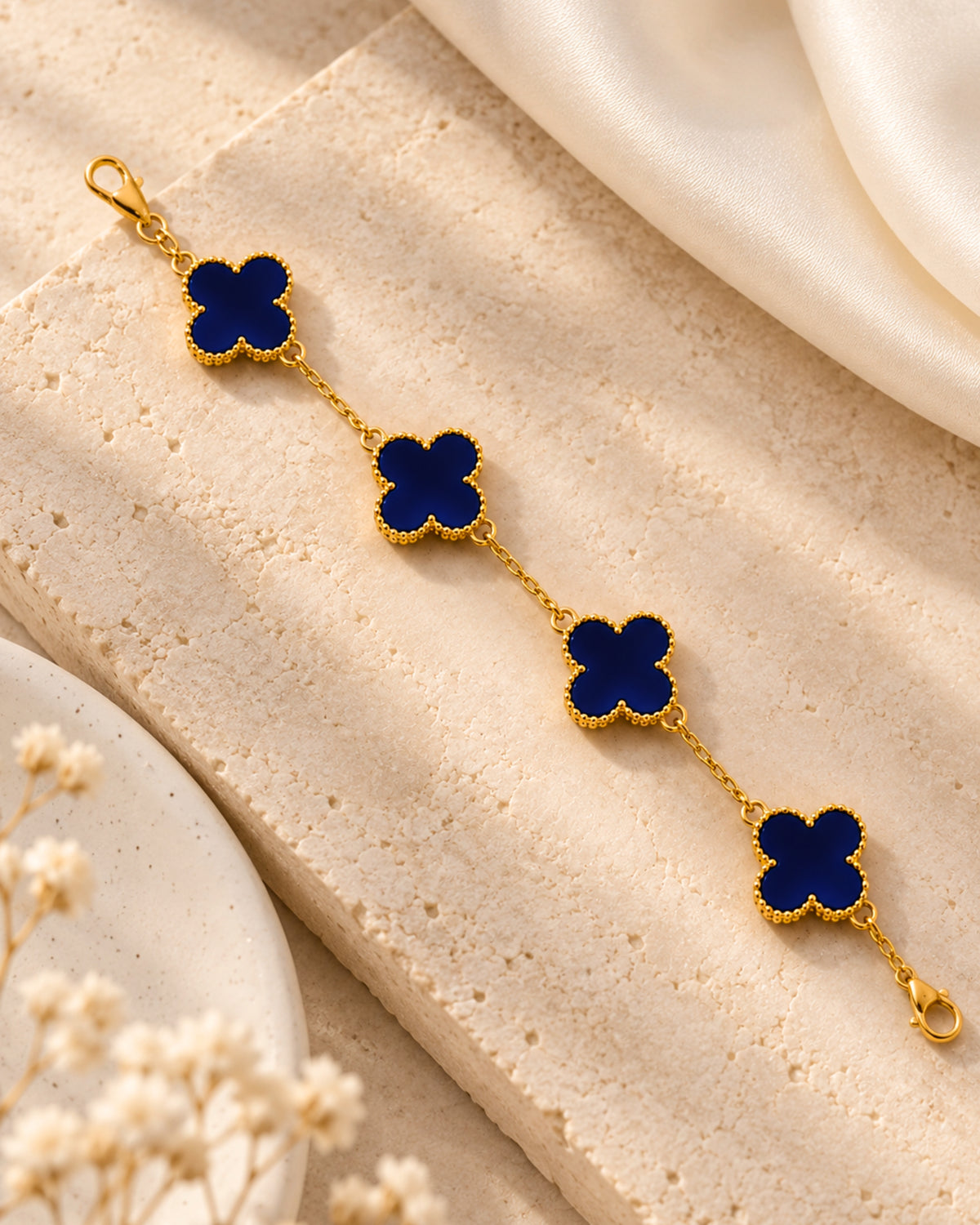 Anti-Tarnish Blue Clover Bracelet
