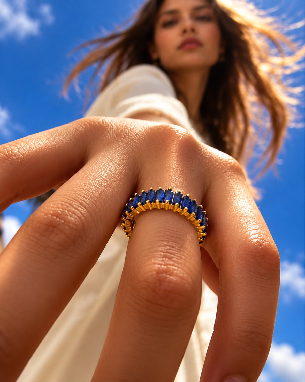 Anti-Tarnish Blue Sapphire Ring