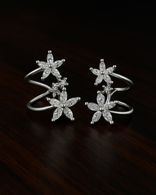 Silver-Plated Triple Star Ear Cuff Earrings