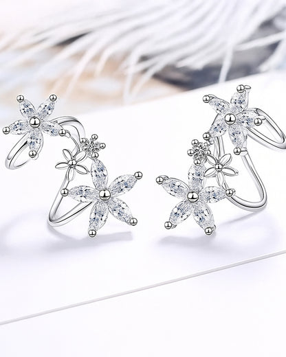 Silver-Plated Triple Star Ear Cuff Earrings
