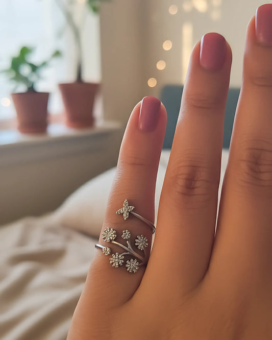 Silver Floral Branch Ring