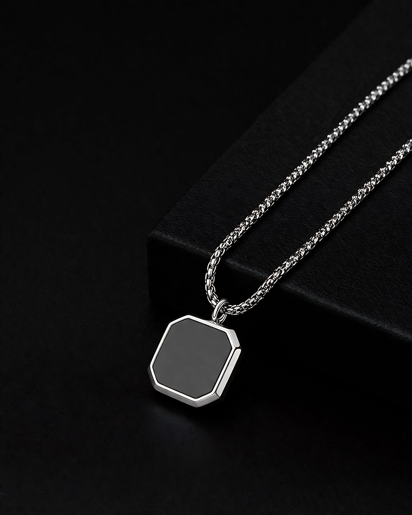 Men’s Anti-Tarnish Noir Square Pendant
