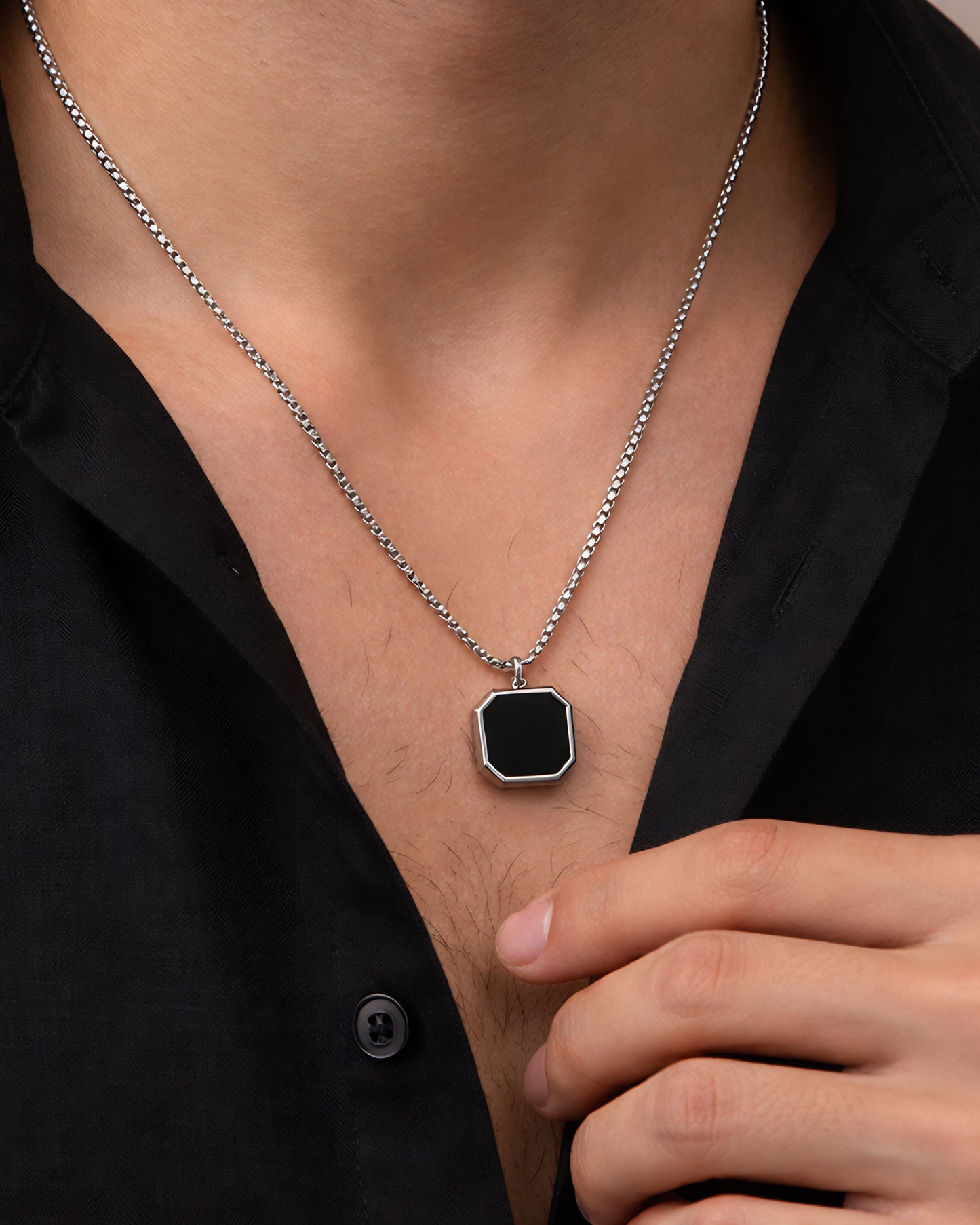 Men’s Anti-Tarnish Noir Square Pendant
