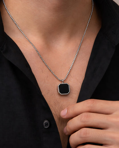 Men’s Anti-Tarnish Noir Square Pendant