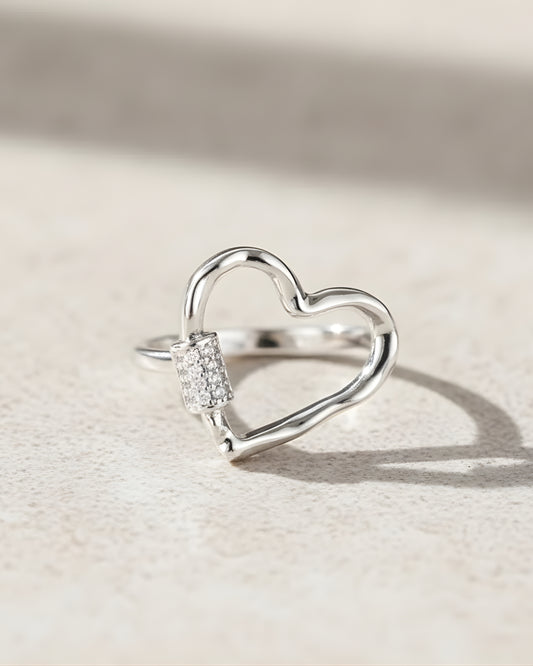 Silver Heart-lock Ring