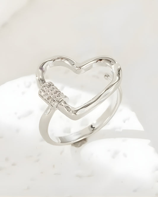 Silver Heart-lock Ring