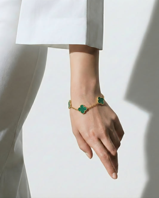 Anti-Tarnish Emerald Shine Clover Bracelet