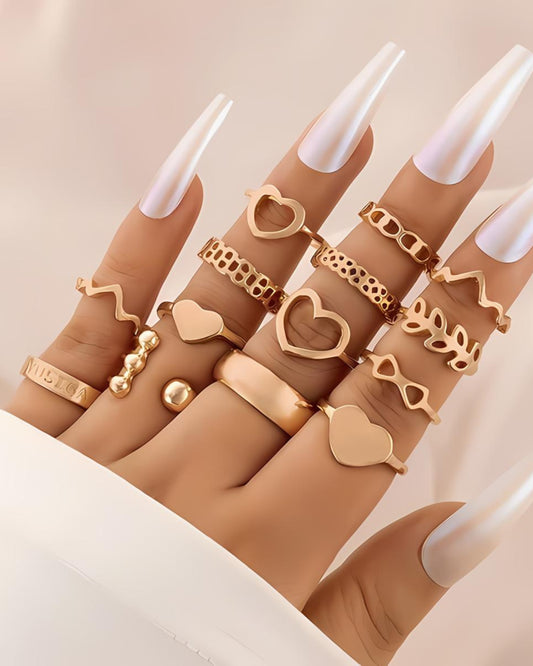 Rose-Gold Plated Set of 14 Stackable Rings