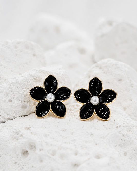 Black Pearl Blossom Earrings