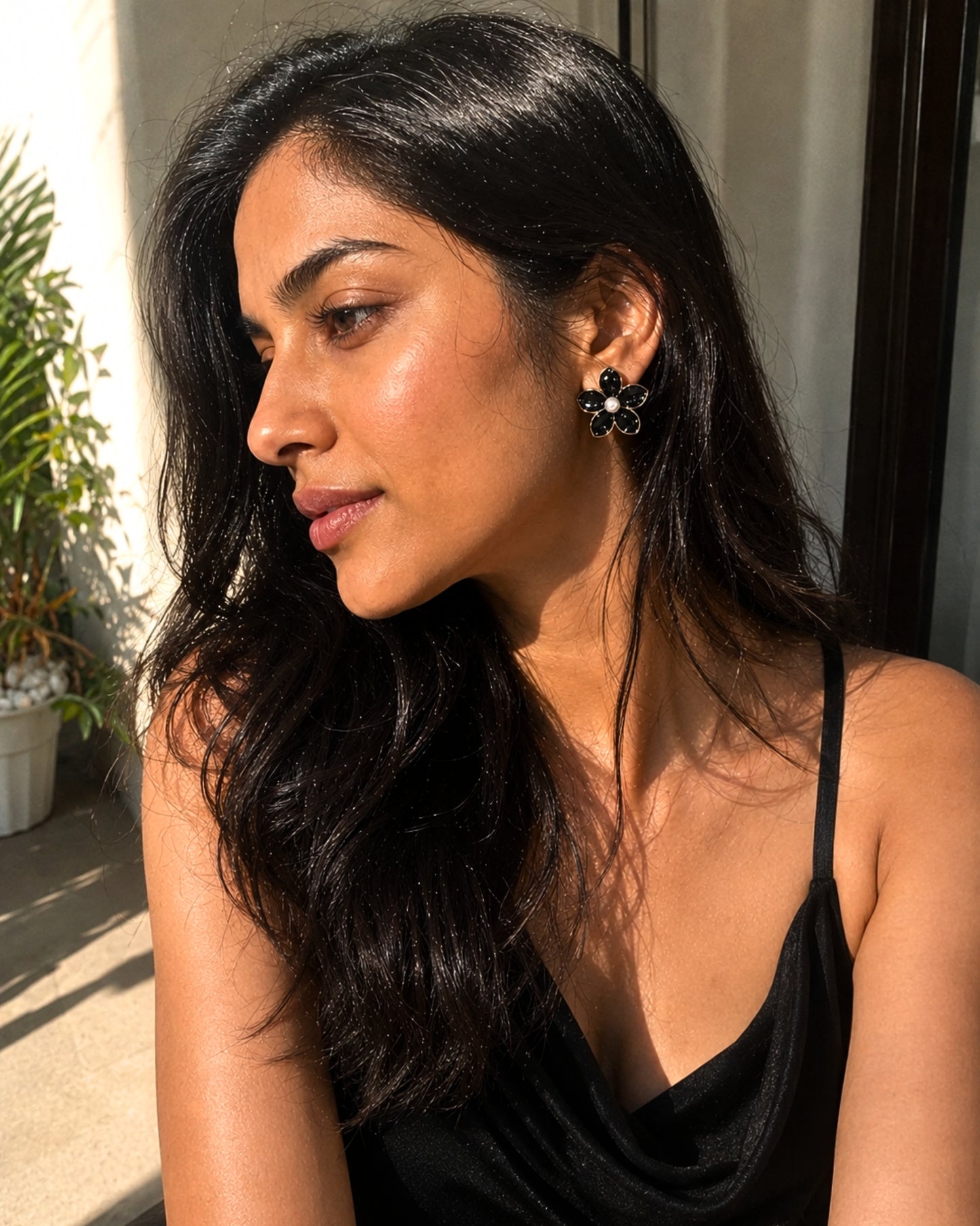 Black Pearl Blossom Earrings