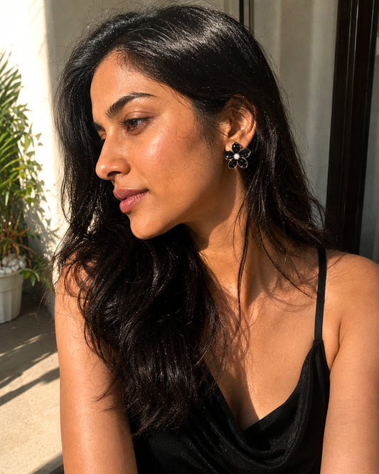 Black Pearl Blossom Earrings