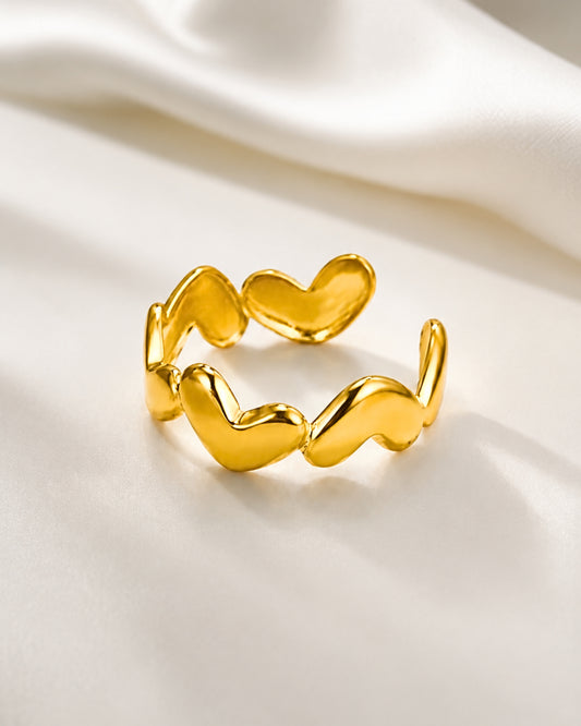 Anti-Tarnish Heart-themed Adjustable Ring