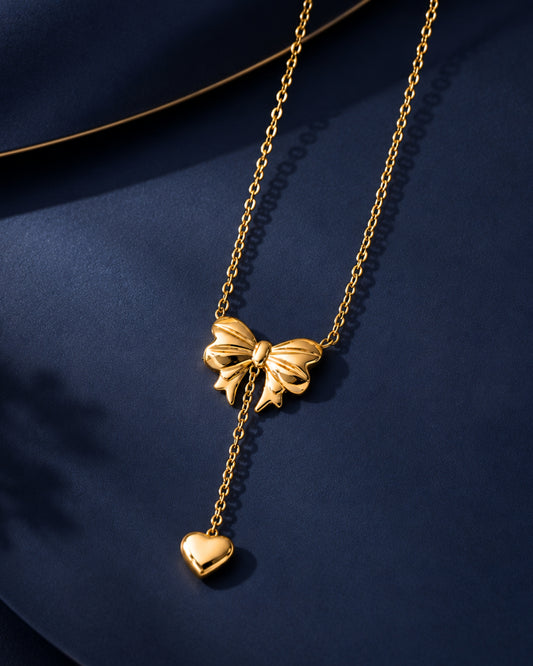 Anti-Tarnish Gold Heart Bow Pendant