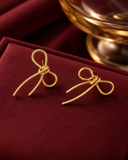 Anti-Tarnish Gold Bow Drop Earrings