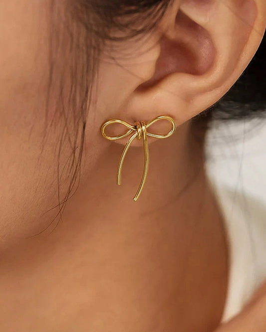 Anti-Tarnish Gold Bow Drop Earrings