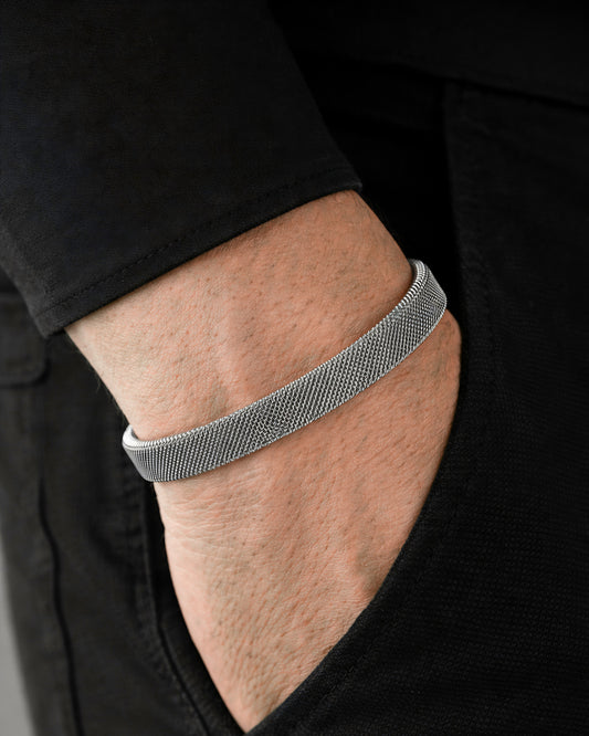 Men’s Anti-Tarnish Mesh Cuff Bracelet (SILVER)