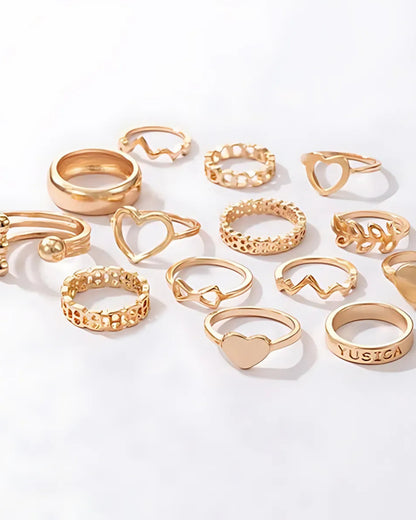 Rose-Gold Plated Set of 14 Stackable Rings