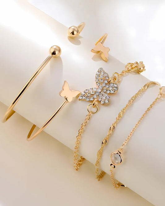 Gold-Plated Collection of 5 Stackable Butterfly Bracelets