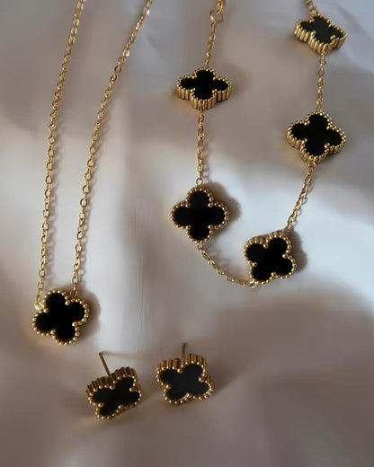 Anti-Tarnish Gold-Plated Black Clover Jewellery Set
