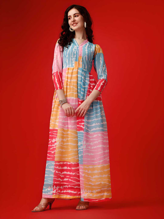 Ark of Oasis - Plus Size Georgette Printed Flared Maxi Dress
