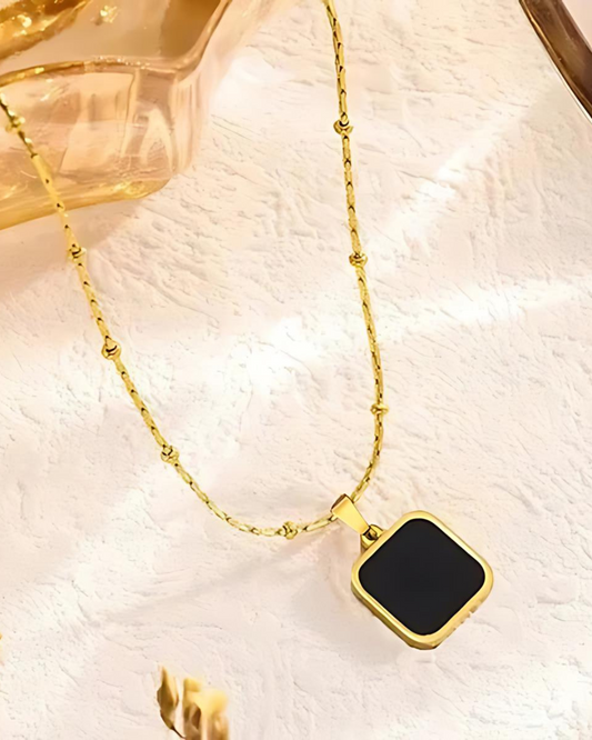 Anti-Tarnish Gold-Plated Black Geometric Pendant