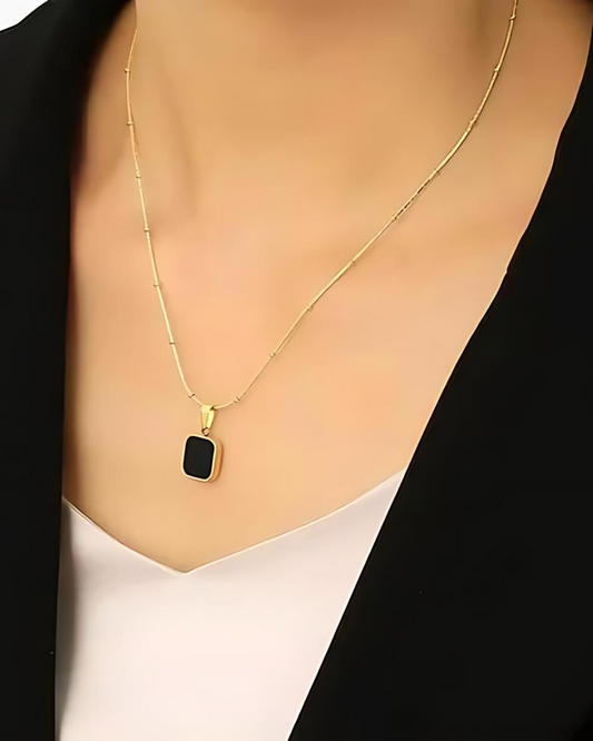 Anti-Tarnish Gold-Plated Black Geometric Pendant