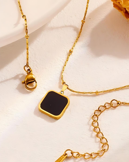 Anti-Tarnish Gold-Plated Black Geometric Pendant
