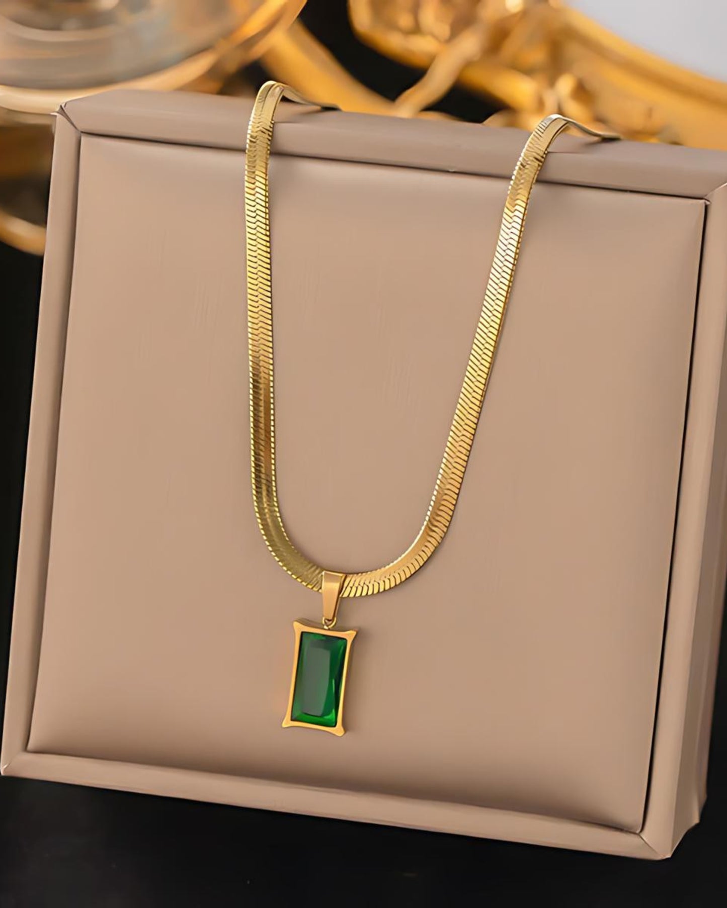 Green Anti-Tarnish Gold-Plated Geometric Pendant