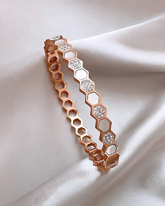 Anti-Tarnish Rose-Gold Plated Hexagonal Openable Bracelet