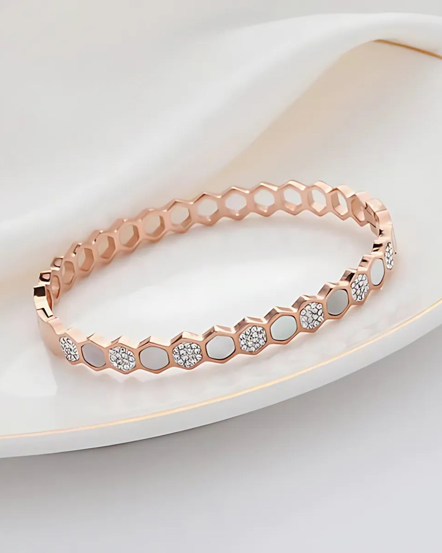 Anti-Tarnish Rose-Gold Plated Hexagonal Openable Bracelet
