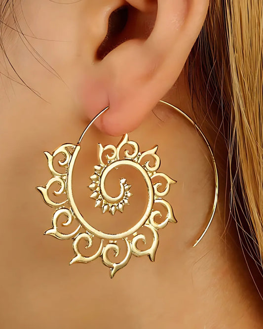 Spiral Gold Plated Circular Hoop Earrings