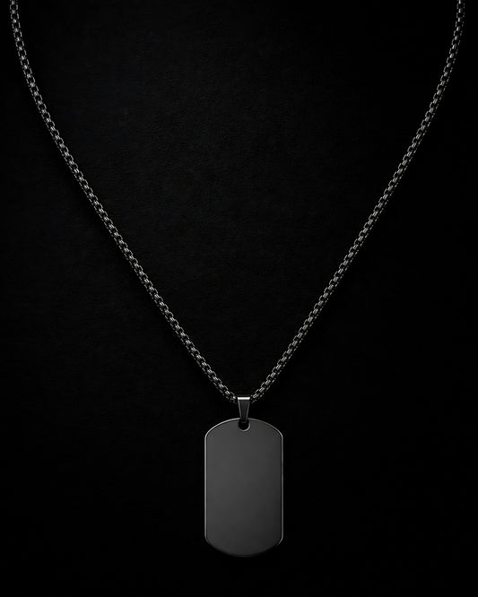 Men’s Anti-Tarnish Obsidian Tag Pendant