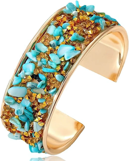 Gold Plated Turquoise Stone Cuff Bangle