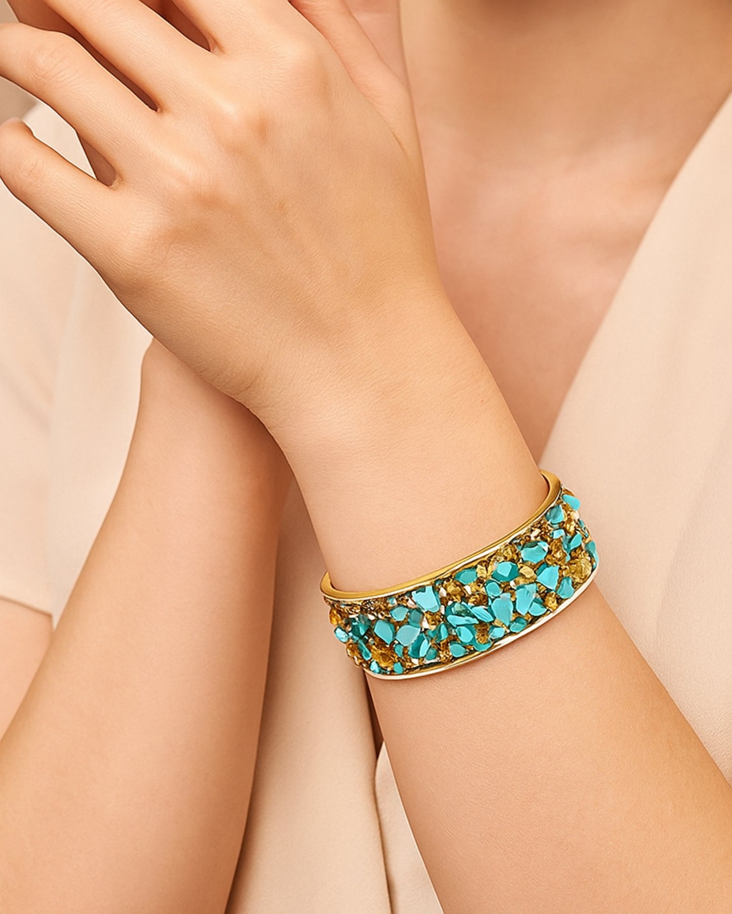 Gold Plated Turquoise Stone Cuff Bangle