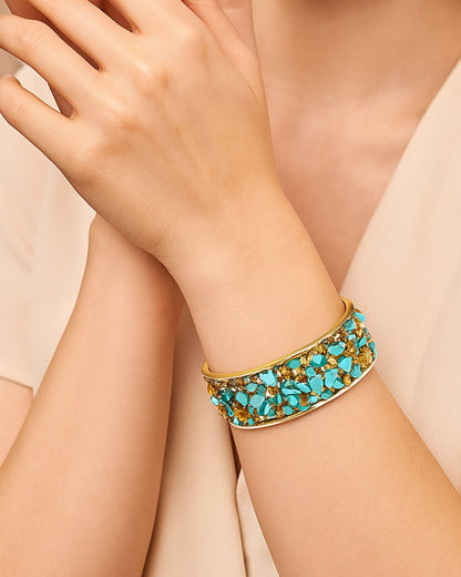 Gold Plated Turquoise Stone Cuff Bangle